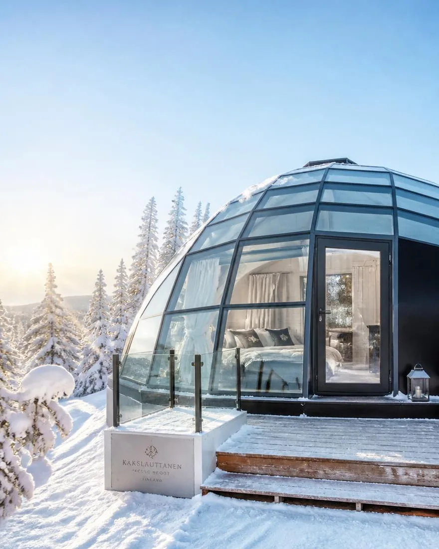 Glass igloo lodge in Finnish Lapland — 5-star luxury stay booked by Voyalys